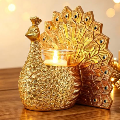 Peacock Tealight Candle Holder, Home Decor Gifts for Women Mom Grandma | with Flameless Candle, Decorative Votive Candle Holder for Table Decor, House Warming Gifts New Home, Christmas Birthday Gift