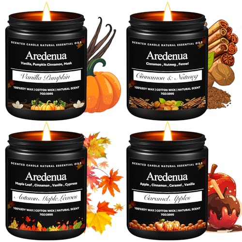 Fall Candles Set, 4 Pack, Soy Candles for Home Scented | 28 oz Autumn Candle Scent of Pumpkin, Cinnamon, Apple, Leaves, Seasonal Gift for Fall Home Décor, 200 Hour Burn Time - color: Black, size: Black Fall1