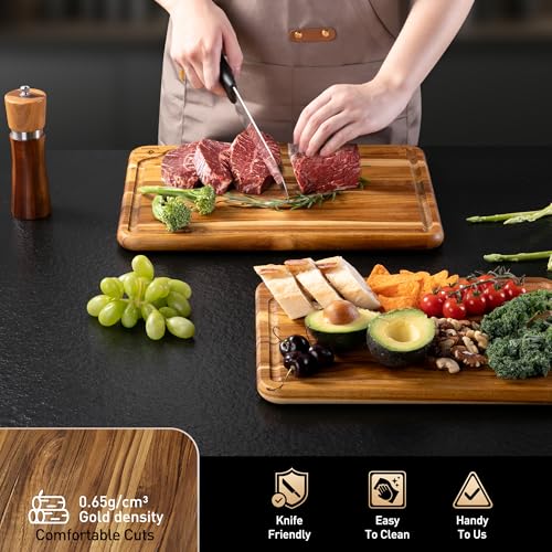 2 Pack Teak Cutting Boards for Kitchen Wood Wooden Cutting Board Non Slip | Non Toxic, Over Sink, NOT Bamboo Stainless Steel Titanium Acrylic Acacia Olive, Space-Saving, Kitchen Gift for Mom - style: Set of 2