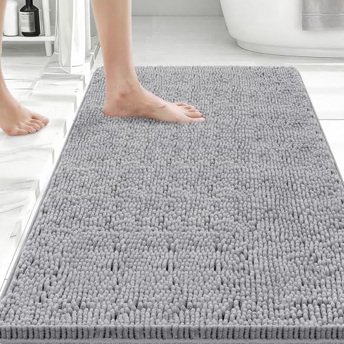 Bcoimo Bath Rug Mat,36x24 Chenille Non Slip Gray Bathroom Floor Shower Mats | Extra Soft Bathroom Rugs;Non Slip with Rubber Backing Bath Mats;High Absorbent And Quick Dry Microfiber mat; Machine Washable - color: Grey, size: 36x24