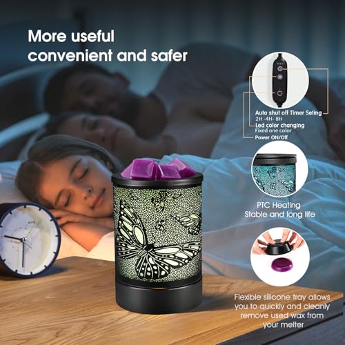 Enaroma Fragrance Wax Melts Warmer with 7 Colors LED Changing Light Scent Oil Candle Warmer for Home Office-ButterflyTimer - color: Butterfly Timer