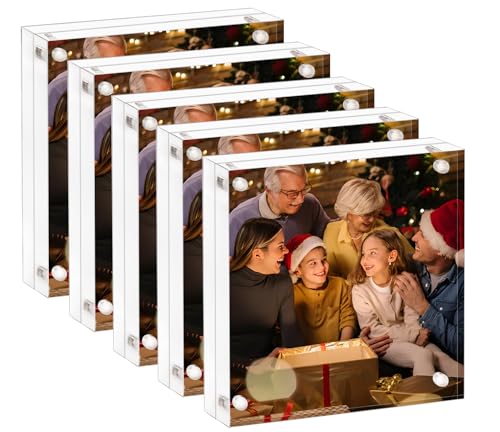 AMEITECH Acrylic Picture Frame 6x6, Clear Double Sided Frameless Photo Frame with Magnetic, Free Standing Desktop Acrylic Frame Display, Lucite Frame with Gift Box Package - 1 Pack | Double Sided Floating Magnetic Frames, 20mm Thick, Free Standing Desktop