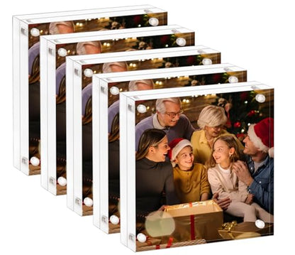 AMEITECH Acrylic Picture Frame 6x6, Clear Double Sided Frameless Photo Frame with Magnetic, Free Standing Desktop Acrylic Frame Display, Lucite Frame with Gift Box Package - 1 Pack | Double Sided Floating Magnetic Frames, 20mm Thick, Free Standing Desktop