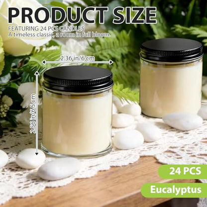 24 PCS 4oz Eucalyptus Scented White Soy Wax Candles | Calming Home Fragrance Gift Set | Bulk Warm Cozy Favors for Weddings, Housewarmings, Holiday Parties - color: Eucalyptus
