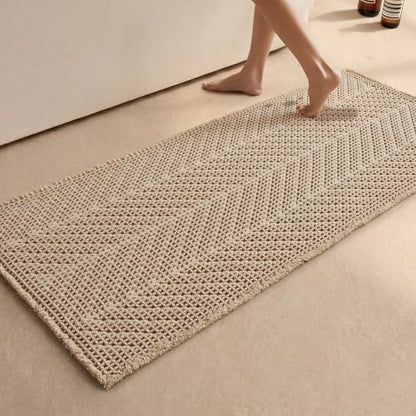 Sunfly Waffle Runner Rug Bathroom, Boho Bath Mat Super Absorbent & Quick Dry, Non-Slip Washable with Tassels, Ultra Soft Farmhouse Long Bathroom Rug 24"x60" Beige - color: Beige, size: 2' x 5' (Rectangular)