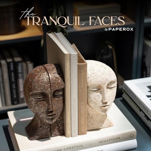 Heavy Duty Bookends for Heavy Books, Book Ends for Shelves, Unique Decorative Book Ends, Aesthetic Bookshelf Decor, Modern Home Decor Sculptural Book Holder/Book Stoppers, The Tranquil Faces
