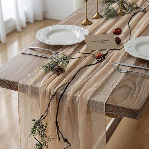 Deep Beige Cheesecloth Table Runner 120 Inches for Party Home Decorations | For Wedding Baby Shower Bridal Shower Birthday Engagement Party 10FT Rustic Boho Home Decor - color: Deep Beige, size: 35"x120"(Pack of 1)