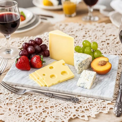 Hiceeden 8 x 12 Inches Marble Cutting Board, Stone Cutting Board with Non-Slip Feet for Kitchen Countertop, Rectangular Serving Slab for Charcuterie, Cheese, Pastry, Scratch & Heat Resistant, White
