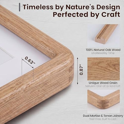 Acovy 5x7in Picture Frame, Natural Solid Oak | Handcrafted Wooden Photo Frame, Dual Use for Tabletop & Wall Mount, Matted to Fit 4"x6" Photos, HD Tempered Glass - color: Oak, size: 5x7in