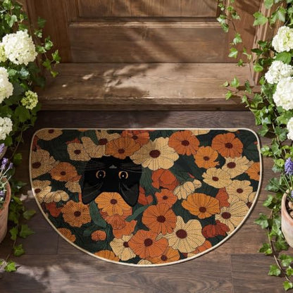 Artoid Mode Black Cat Flowers Summer Home Decor Low-Profile Switch Rug Door Mat for Indoor Outdoor 17x29 Inch