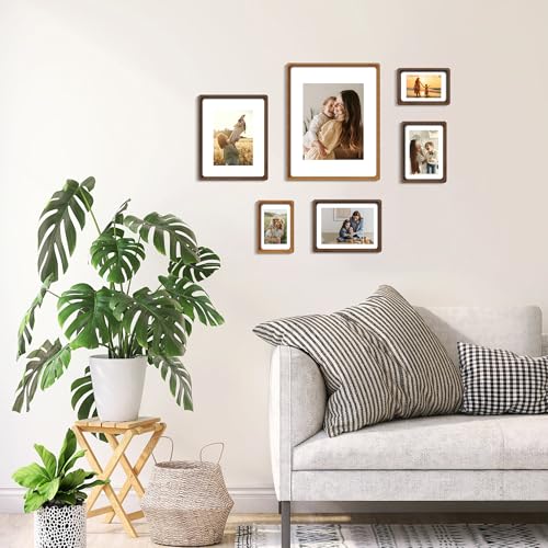 8x10 Picture Frame Set of 2, Natural Walnut Wood Solid Wood 8 by 10 Photo Frames with 5x7 Mat with Real Glass for Wall and Tabletop Display - color: Natural Walnut, size: 8x10-2Pack