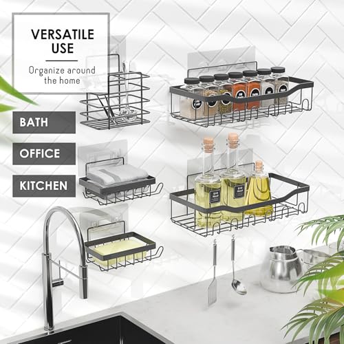 Clara Clark Shower Caddy Adhesive Organizer, Large Capacity Shower Rack, Rustproof Stainless Steel Shelves - color: Grey