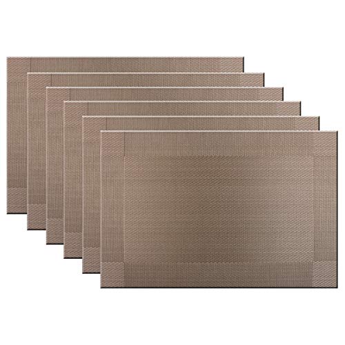 Place Mats for Kitchen Table Washable Easy to Clean Coffee Stain-Insulation Woven Vinyl Colourfull Table Mats 12x18 inches Set of 6（Champagne） - color: Champagne, size: placemats set of 6
