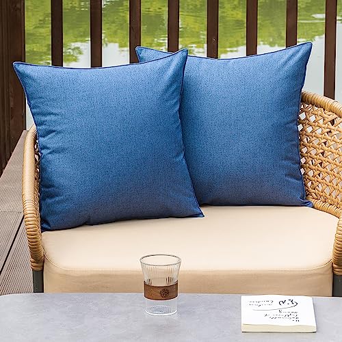 NiNi ALL Waterproof Outdoor Pillow Covers 16x16 Set of 2 Patio DarkBlue | Faux Linen Decorative Solid Throw Pillow Covers Farmhouse for Garden Furniture Tent Balcony Couch Sofa Chair Cushion Cases - color: Dark Blue, size: 16" x 16" (Pack of 2)