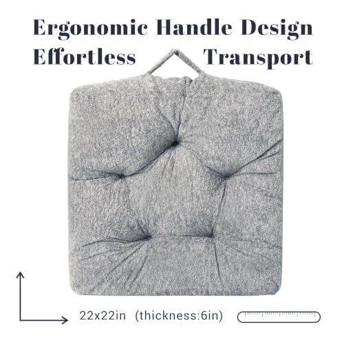 Floor Cushion Pillow, Portable Large | Meditation Adult Sitting Pillow with Handle for Tatami, Living Room & Yoga (1, Square, Gray, 22 x 22 x 6 inches) - color: Square, Gray