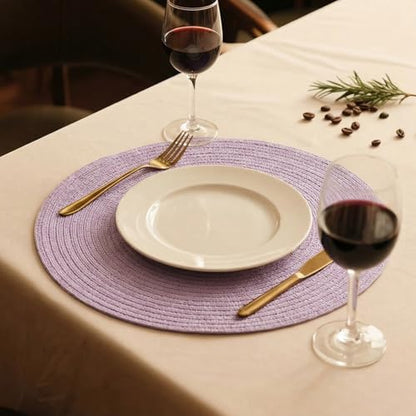 FunWheat Round Braided Placemats Set of 6 Place mats for Dining Tables Woven Heat Resistant Table Mats 15 inch (Light Purple,6pcs) - color: Light Purple, size: 6pcs