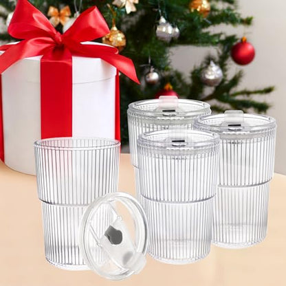 16 OZ Iced Coffee Cups with Lids and Straws Set of 4, Unbreakable Plastic Drinking Glasses Reusable Iced Coffee Glass to Go Cup for Iced Tea,Juice, Water,BPA Free, Dishwasher Safe - style: 4 Pack