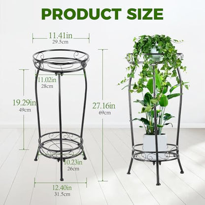 LOYAL TIGER Plant Stand Indoor Outdoor, 2 Tier 27 Inch Tall Metal | Heavy Duty Plant Rack, Rustproof Metal, Stable 3-Leg Base, Holds up to 100 lb, Flower Pot Holder