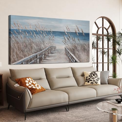 Dimpaga Canvas Wall Art Decor Modern Wall Art for Living Room Landscape Coastal Wall Art Prints Blue Beach Wall Art Decorations Seascape Art Work for Wall Decor Bedroom Office Decor 20" X 40" - color: Blue, size: 40"L x 20"W