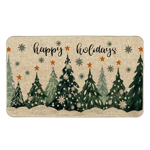 Winter Snow Forest Doormat Happy Holidays Decor Low Profile Rug | Christmas Snowflake Welcome 17 x 25 Inch Door mat, Seasonal Non-Slip Front Doormats, Rubber Backing Entry Rugs Decor for Home - size: 1'5" x 2'5" (Rectangular)