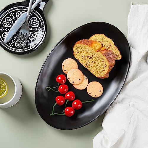 Ceramic Serving Platters, 12" Black Serving Tray, Serving Plates, Set of 3 | Magclay Large Oval Serving Plates for Dessert Appetizers Meat/Entertaining/Party, Matte Black - color: Matte Black