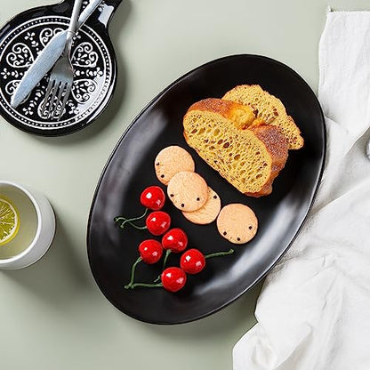 Ceramic Serving Platters, 12" Black Serving Tray, Serving Plates, Set of 3 | Magclay Large Oval Serving Plates for Dessert Appetizers Meat/Entertaining/Party, Matte Black - color: Matte Black
