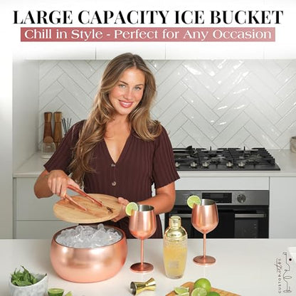 Gusto Nostro 4.1L Insulated Ice Bucket with Lid and Tongs, Double Wall Stainless Steel Ice Bucket Large, BPA Free Ice Bucket for Cocktail Bar, Keeps Champagne, Wine, Beer Chill for Parties (Rose) - color: Rose