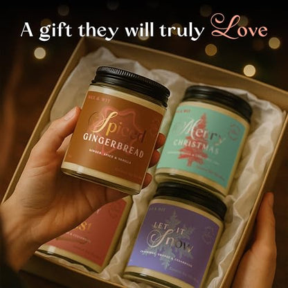 Wax & Wit Christmas Candles Gift Set Scented, Winter Holiday Set of 4 Pack Candle - Natural Coconut Soy Candles, 180+ Hr Burn, Vegan, Clean Burning - Candle Set Gifts for Women, Coworker, Friends - color: 4pc Christmas Set