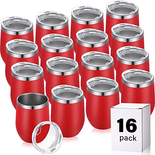 Remagr 16 Pack Stainless Steel Wine Tumblers 12 oz Insulated Vacuum Wine Cup Set Double Wall Stainless Steel Stemless Mug Glasses for Coffee Soda Whiskey Outdoor Travel (Red) - color: Red