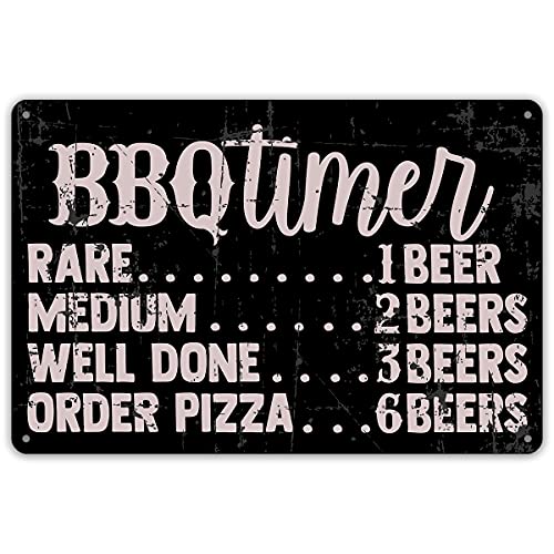 QIONGQI Funny BBQ Timer Quote Metal Tin Sign Wall Decor Retro BBQ Signs with Sayings for Home Kitchen Restaurant Caf?Decor Gifts - color: BBQ