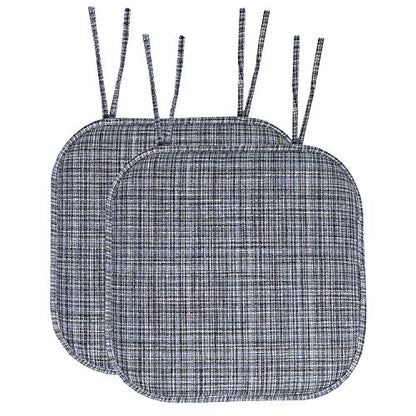 Sweet Home Collection Chair Cushion Memory Foam Pads with Ties Honeycomb Pattern Slip Non Skid Rubber Back Rounded Square 16" x 16" Seat Cover, 2 Pack, Aria Blue/Black 6 pack - color: Aria Blue/Black, size: 2 Count (Pack of 1)