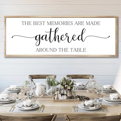 Rutiyoka the Best Memories are Made Gathered Around the Table Sign Framed Farmhouse Dining Room Wall Decor Large 42"×15" Wood Kitchen Wall Art Brown - color: the best memories (brown frame)