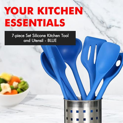 Chef Craft 7 Piece Blue Premium Silicone Kitchen Tool Set (42081) - color: Blue, size: 7 Piece Set