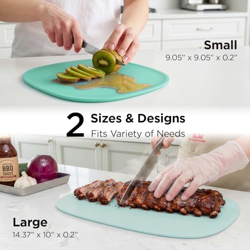 Kitchen Mama DuoEssentials TPU Cutting Board Set, 2 Sizes, Teal | Knife Friendly, Non Slip, Dishwasher Safe, Flexible with Juice Groove, Odor Resistant - color: Teal