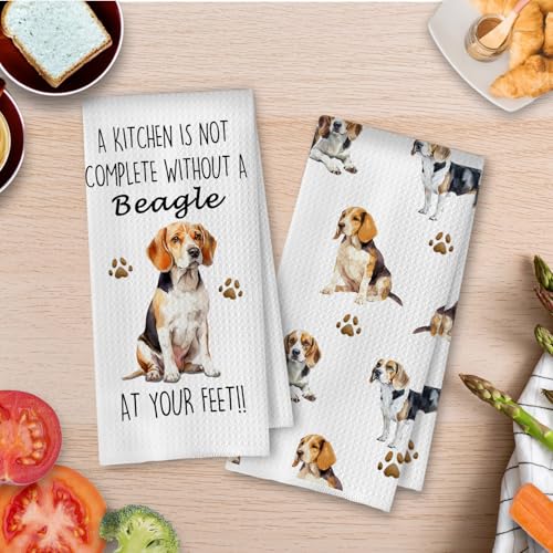 Beagle Gifts Kitchen Towels 16x24 Inch, Beagle Gifts Decorative Waffle Weave Dish Towels, Dog Mom Lovers Gift Hand Tea Towel, Set of 2 - color: Beagle