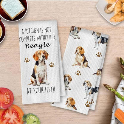 Beagle Gifts Kitchen Towels 16x24 Inch, Beagle Gifts Decorative Waffle Weave Dish Towels, Dog Mom Lovers Gift Hand Tea Towel, Set of 2 - color: Beagle
