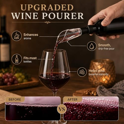 BLUBYEES 4-in-1 Electric Wine Opener Set – Rechargeable Automatic Corkscrew, Foil Cutter, Aerator & Vacuum Stopper, Wine Accessories Gift Set for Dad, Father’s Day Gifts for Men, Husband, Wine Lovers | Foil Cutter, Aerator Pourer, Vacuum Stopper, Automati
