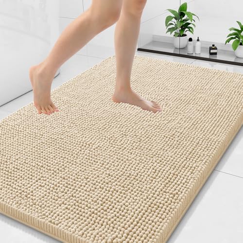 Arotive Bathroom Rugs 47x32, Soft Absorbent Shaggy Chenille Bath Rugs | Beige, Machine Washable Rubber Backing Bath Mats for Bathroom Floor Tub and Shower Home Decor Accessories - color: Beige, size: 47" X 32"