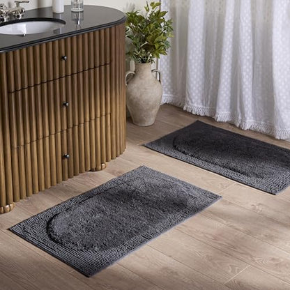 SAFAVIEH Plush Master Bath Collection – Zino Grey Textured Bath Mat Set of 2, 21" x 34", Cotton with Non-Slip Backing (PMB915C-2134-SET2) - color: Grey