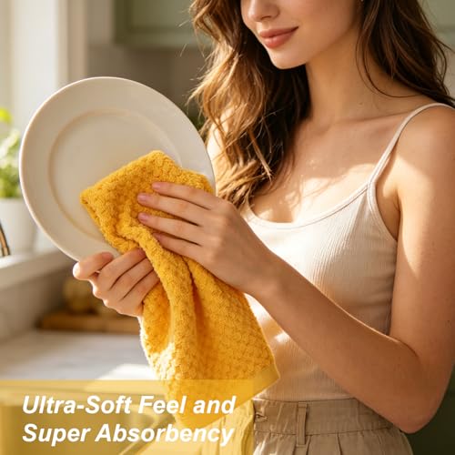 8 Pack Kitchen Towels and Dishcloths Set, 100% Ring Spun Cotton 16 x 25 inches Kitchen Towels and 13 x 13 in Dish Cloths Super Soft and Absorbent Towels Set - color: Fall
