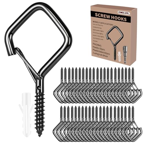 82 PCS Metal Black Eye Screw Hooks for Hanging Heavy Duty.Windproof Ceiling Hooks for Hanging Plants,Cup,Wind Chime,Bird Feeders,Christmas String Lights at Indoor&Outdoor 2.2 Inch - color: Black, size: 82Pcs