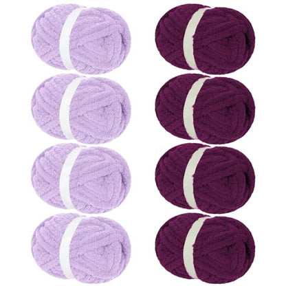 Franel Purple Chunky Chenille Yarn for Hand Knitting Blanket (8 Pack, Total 64oz) - Shed-Resistant Fluffy Jumbo Yarn for Crocheting, Super Bulky Big Yarn for DIY Throw, Pre-Wound & Tangle-Free - color: 45