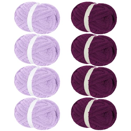 Franel Purple Chunky Chenille Yarn for Hand Knitting Blanket (8 Pack, Total 64oz) - Shed-Resistant Fluffy Jumbo Yarn for Crocheting, Super Bulky Big Yarn for DIY Throw, Pre-Wound & Tangle-Free - color: 45