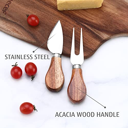 hecef Cheese Board set of 3,a Acacia Wood Cheese Plate, a Knife, a Fork, Charcuterie Board Platter Slate Serving Set for Appetizer Birthdays, Weddings, Housewarming (Cheese board with 2 knives) - size: Medium