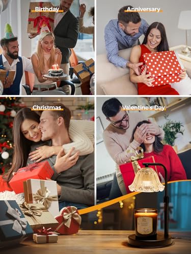 Candle Warmer Lamp with Timer - Adjustable Height for Jar Candles | Metal and glass candle warmer with 4 brightness levels, 2/4/8-hour timer, adjustable 7.08-11.1 in pole and two 50W bulbs - color: Flower Candle Warmer Lamp