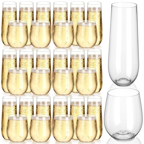 Remerry 48 Pack Stemless Plastic Wine Glasses 9 oz & 12 oz Disposable Champagne Flutes Cups Shatterproof Toasting Cocktail Glasses for Weddings, Bars, Events(Clear) - style: Clear