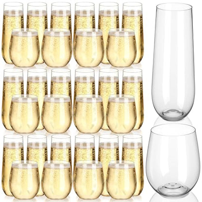 Remerry 48 Pack Stemless Plastic Wine Glasses 9 oz & 12 oz Disposable Champagne Flutes Cups Shatterproof Toasting Cocktail Glasses for Weddings, Bars, Events(Clear) - style: Clear