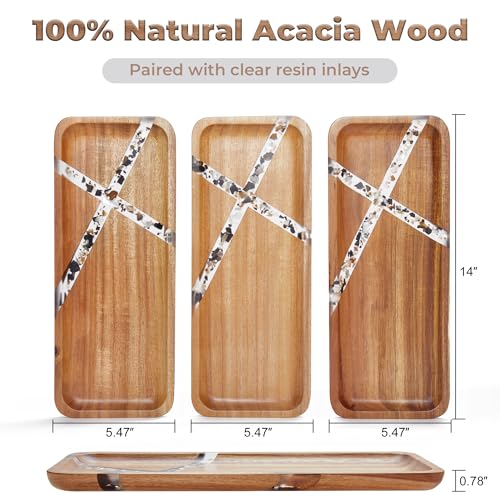 Resin Inlay Acacia Charcuterie Cheese Trays 3 Pack 14x5.5 in | Solid Natural Acacia Wood, Food Safe & Durable. Versatile home tray, simple to clean, wonderful gift for all celebrations. - color: Resin 14"*3pcs