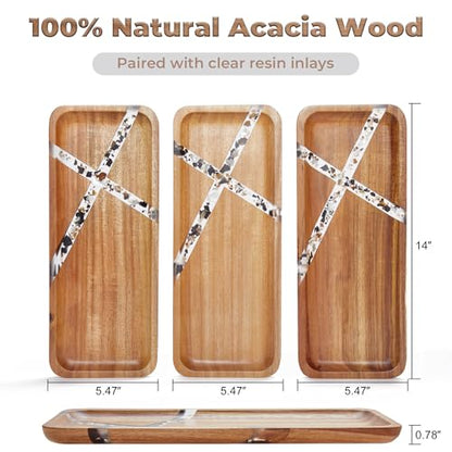 Resin Inlay Acacia Charcuterie Cheese Trays 3 Pack 14x5.5 in | Solid Natural Acacia Wood, Food Safe & Durable. Versatile home tray, simple to clean, wonderful gift for all celebrations. - color: Resin 14"*3pcs