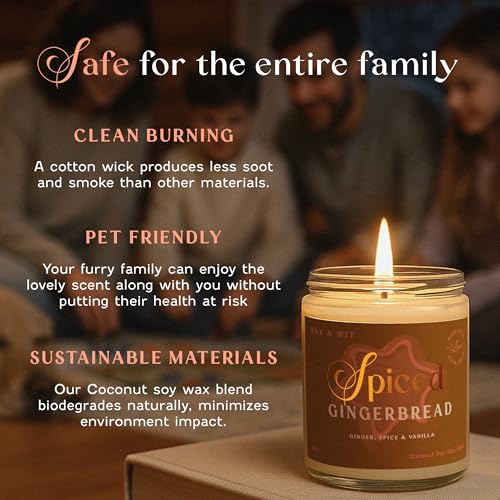 Wax & Wit Christmas Candles Scented – Vanilla, Ginger, Spice – Fall Candle, Perfect Holiday, Winter, Xmas, Autumn Gifts – 9oz, Soy Wax, 50 Hour Burn - color: Spiced Gingerbread